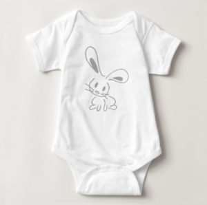 Cartoon bunny on a white baby bodysuit