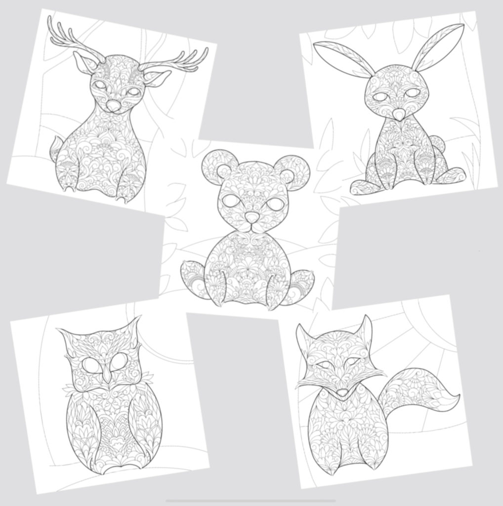 Sample coloring page of all five animals